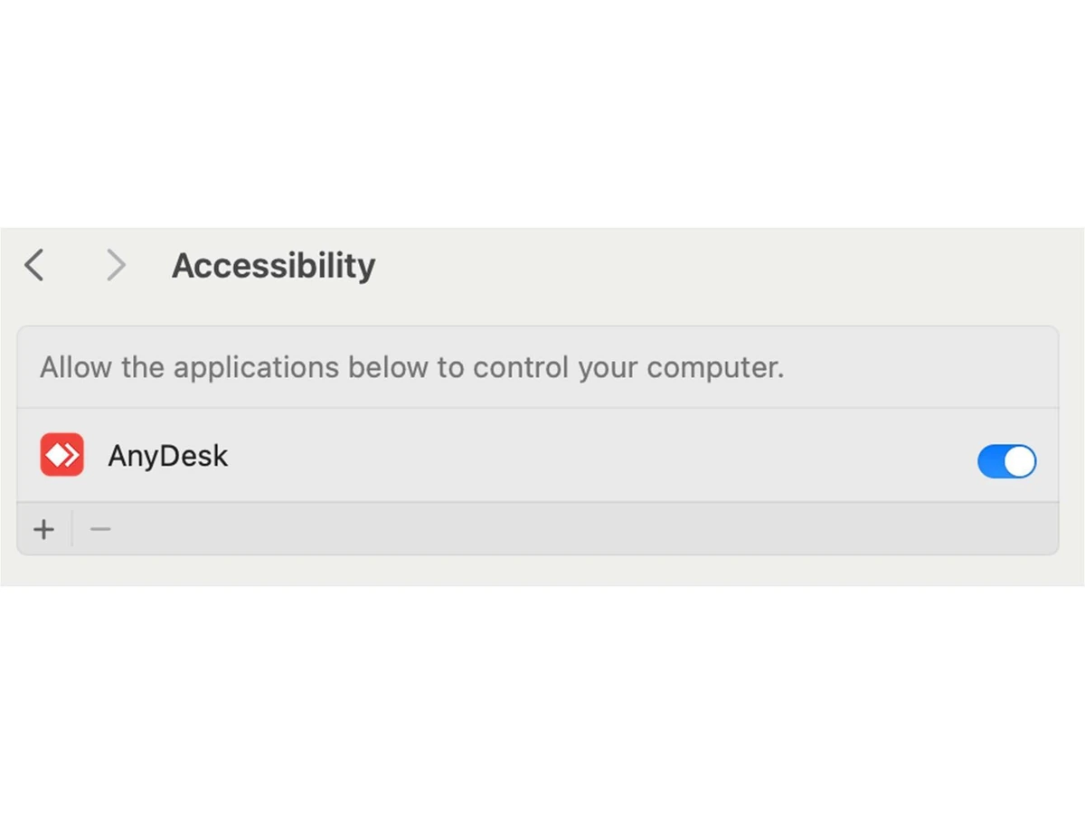 Προσβασιμότητα / Accessibility: ενεργοποιήστε τον διακόπτη δίπλα στο AnyDesk.